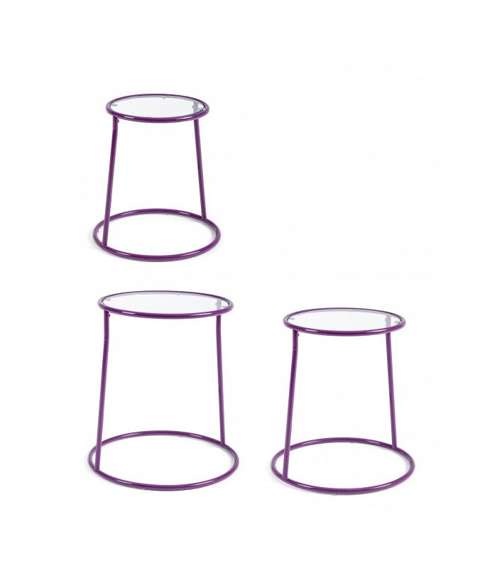 SET3 PURPLE MAGIC COFFEE TABLE STEEL-GLASS | Arredinitaly