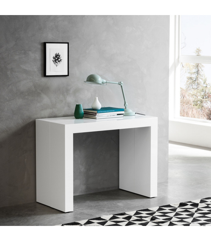 ARREDINITALY - PARTY BIANCO, table console blanc mat qui devient une table à rallonge