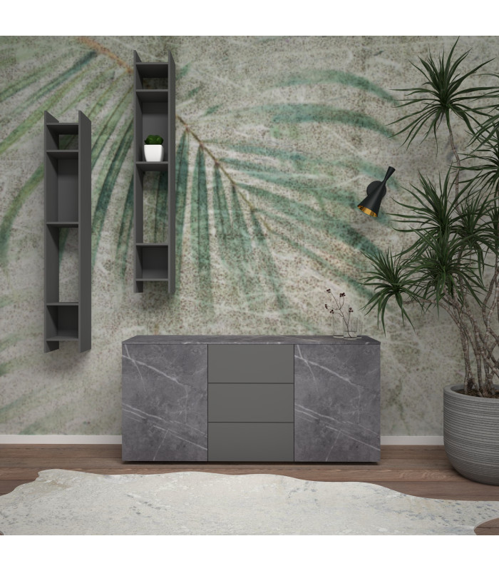 Marble effect sideboard composition 3, with bookcases - TV cabinets | Arredinitaly