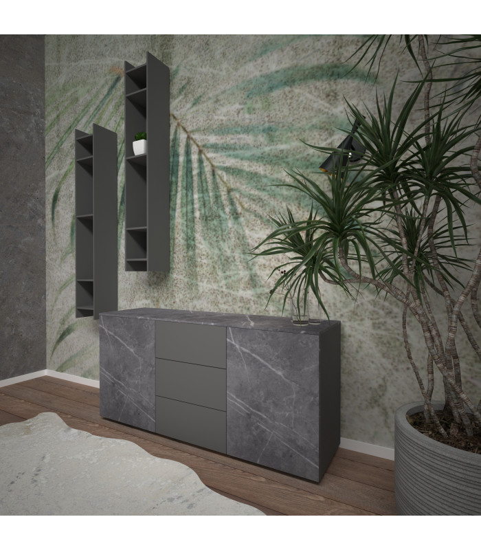Marble effect sideboard composition 3, with bookcases | SANTA LUCIA | Arredinitaly